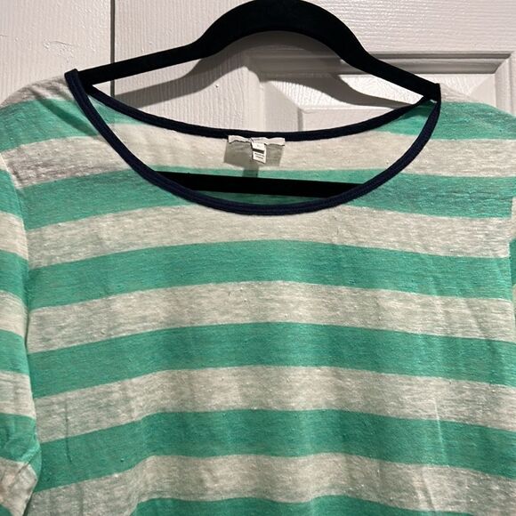 Joie Teal/White lightweight linen striped sweater, Size Large - Picture 2 of 7